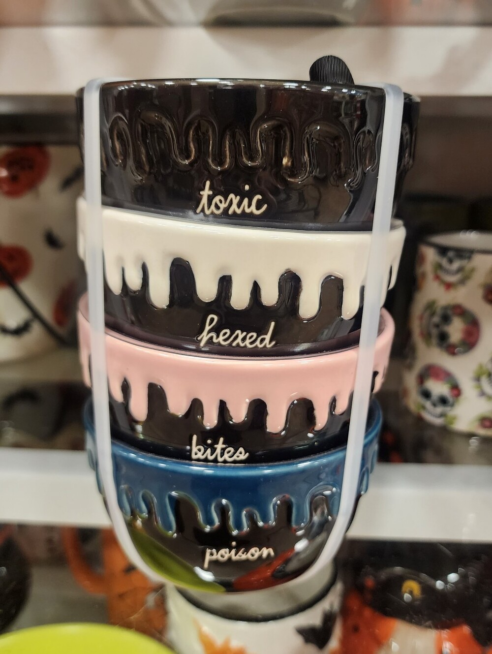 Rae Dunn Stackable Drip Bowls in Black, White, Pink, and Blue
